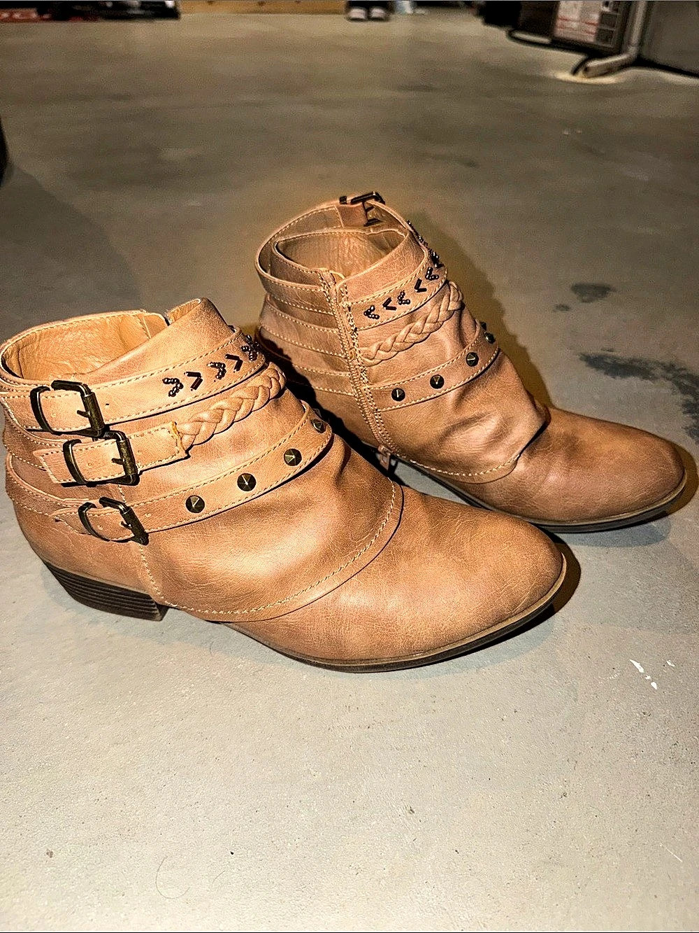Sugar Tali Ankle Booties Women's Brown Buckle Boots